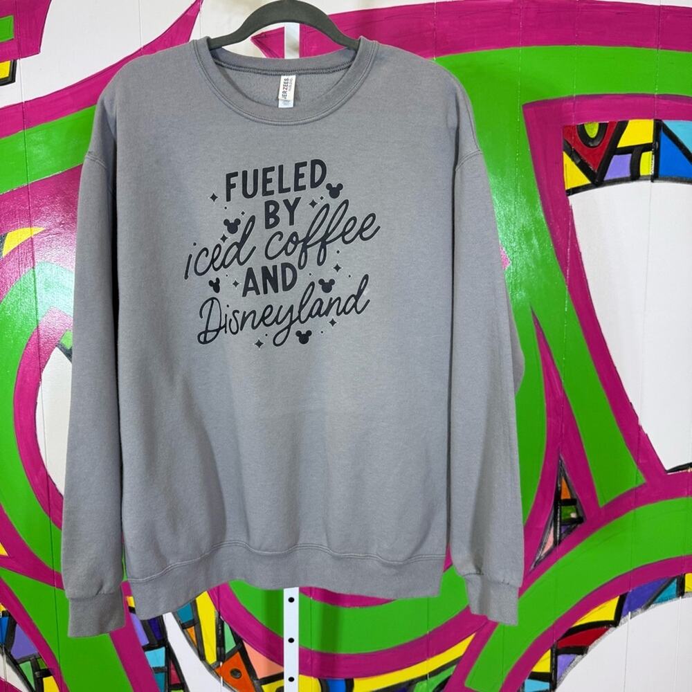 Jerzees Nublend Gray Sweatshirt. Iced Coffee and Disneyland. Size Large.
